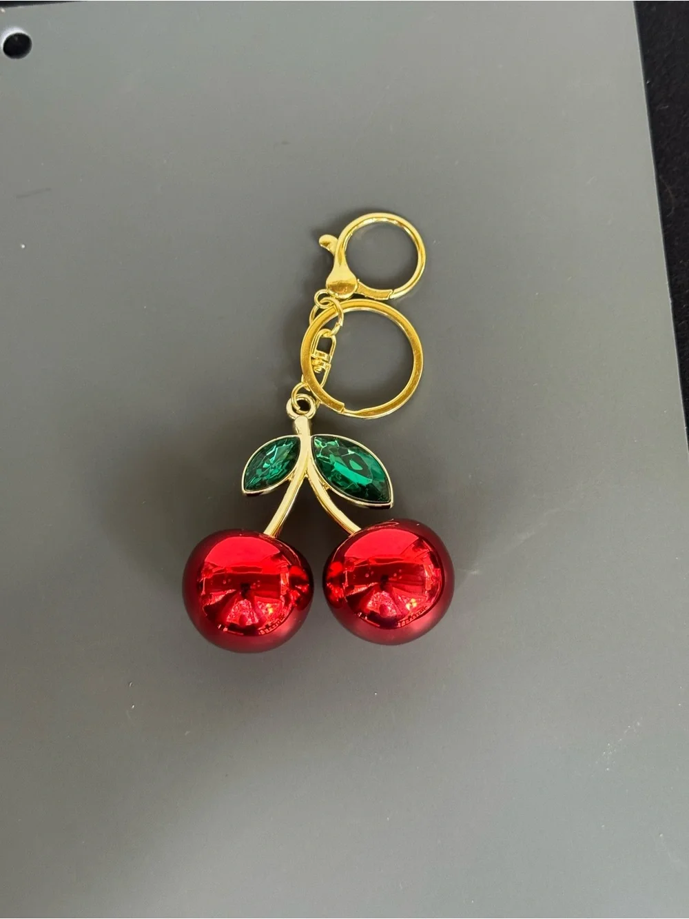 NWOT Cherry Bag Charm Gold Crystal Keychain